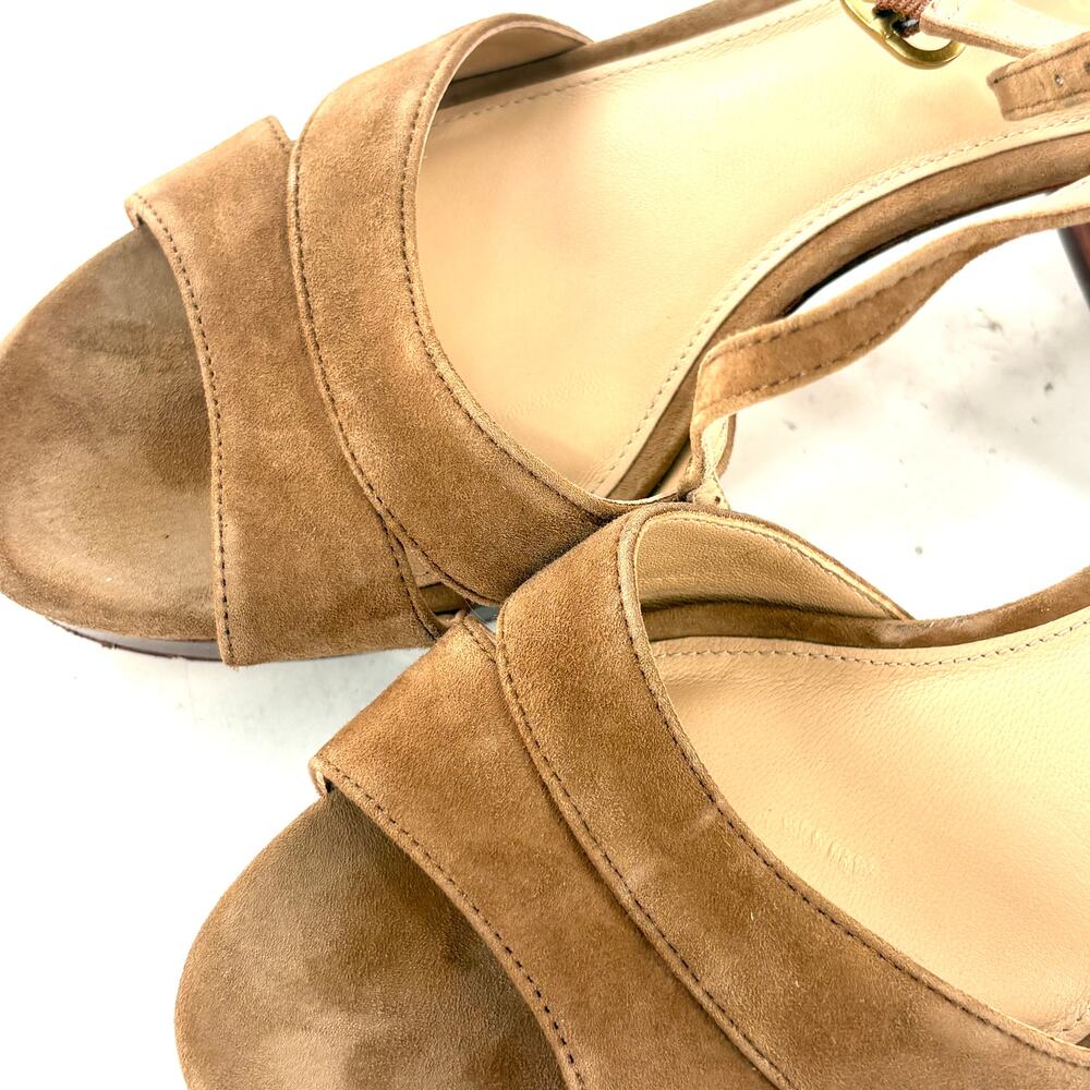Veronica Beard Drina Ankle Strap Heels 9 Platform Sandals Hazelwood Tan Luxury - Picture 9 of 10